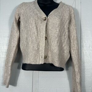 Sincerely Jules Beige Crop Cardigan Sweater Size Small EUC